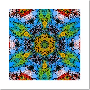Dot Mandala Flower Yellow Blue and Green Posters and Art